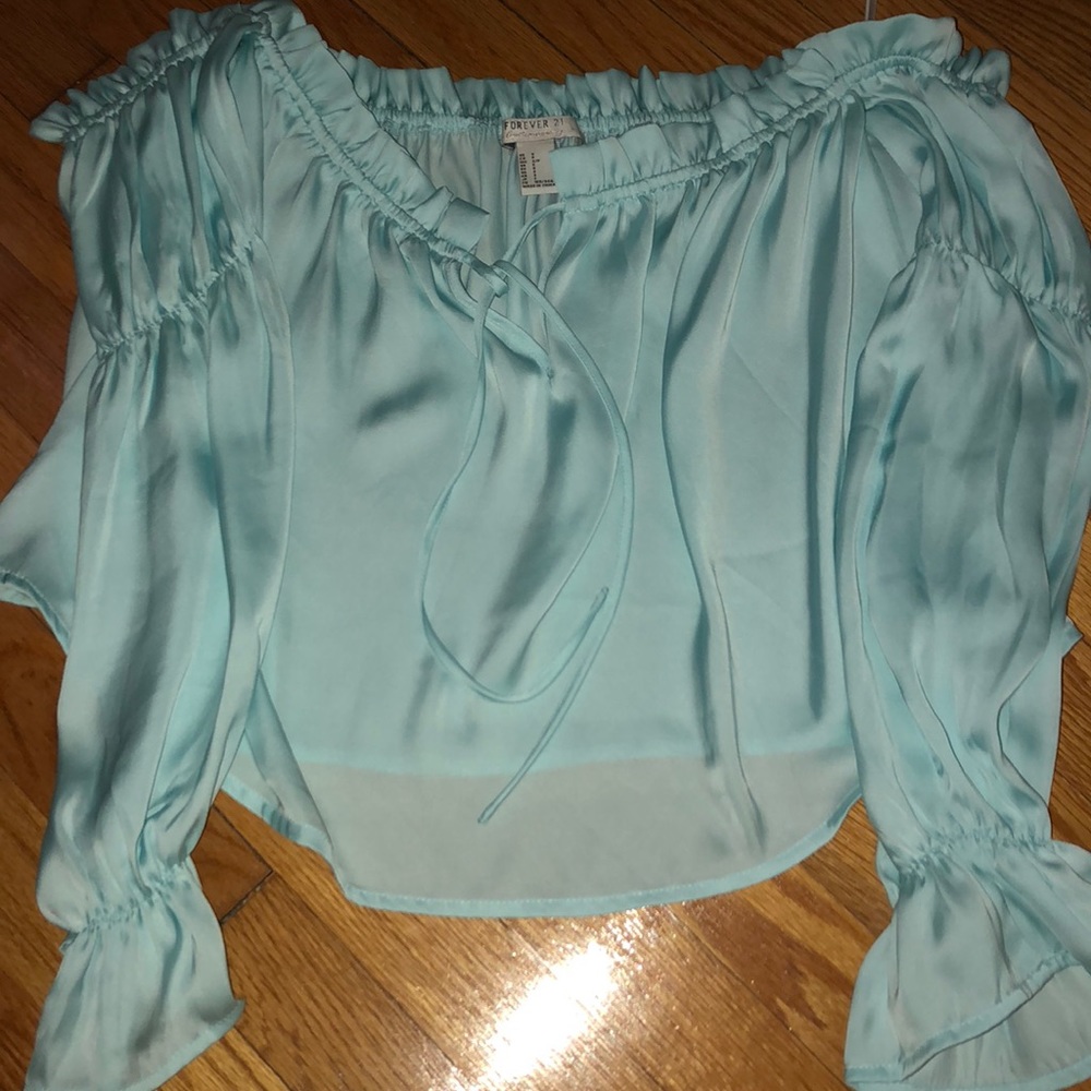 Forever21 blue off shoulder flowy peasant top